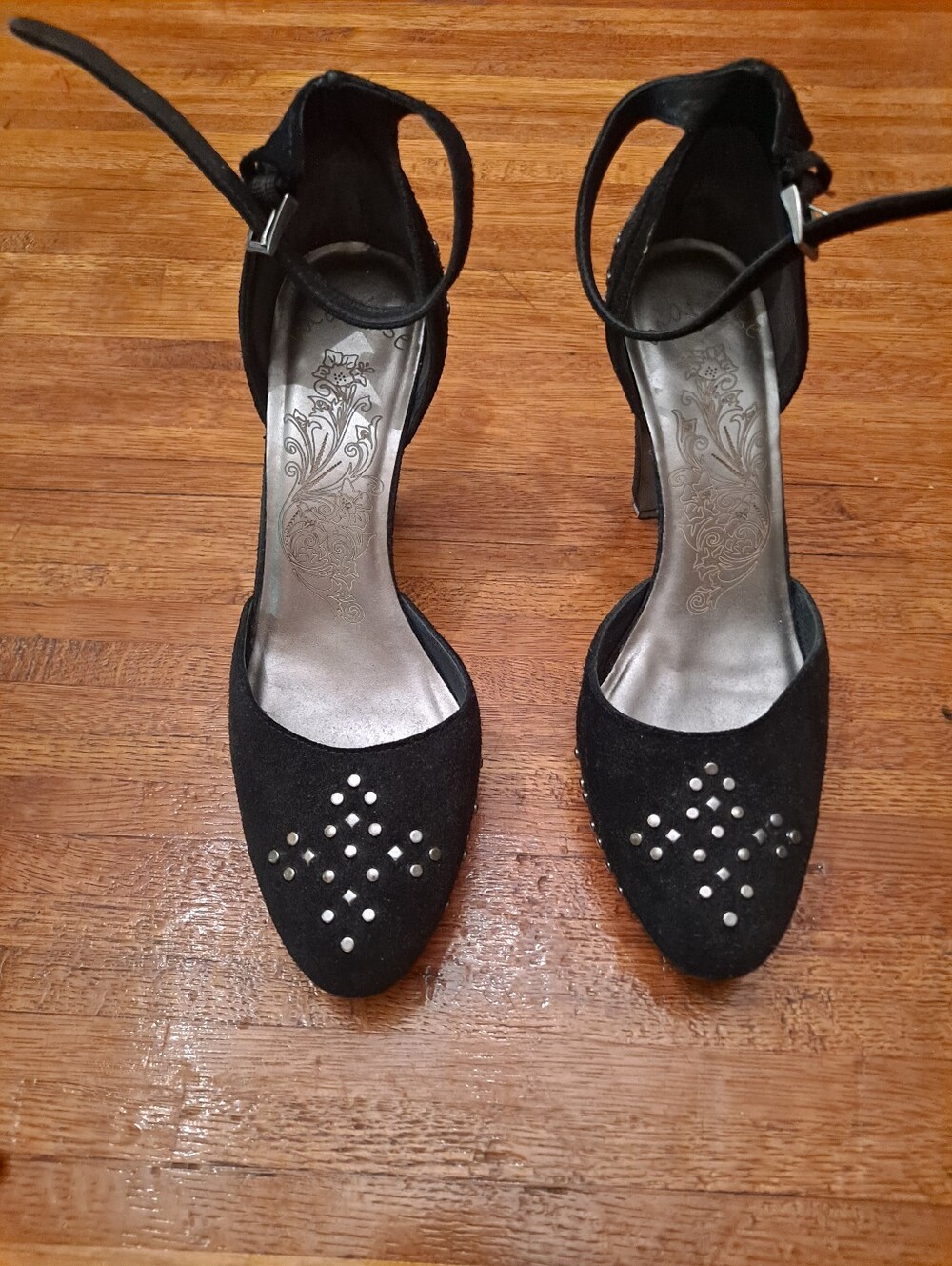 Matisse Black Ankle-Strap Studded Women's Heels